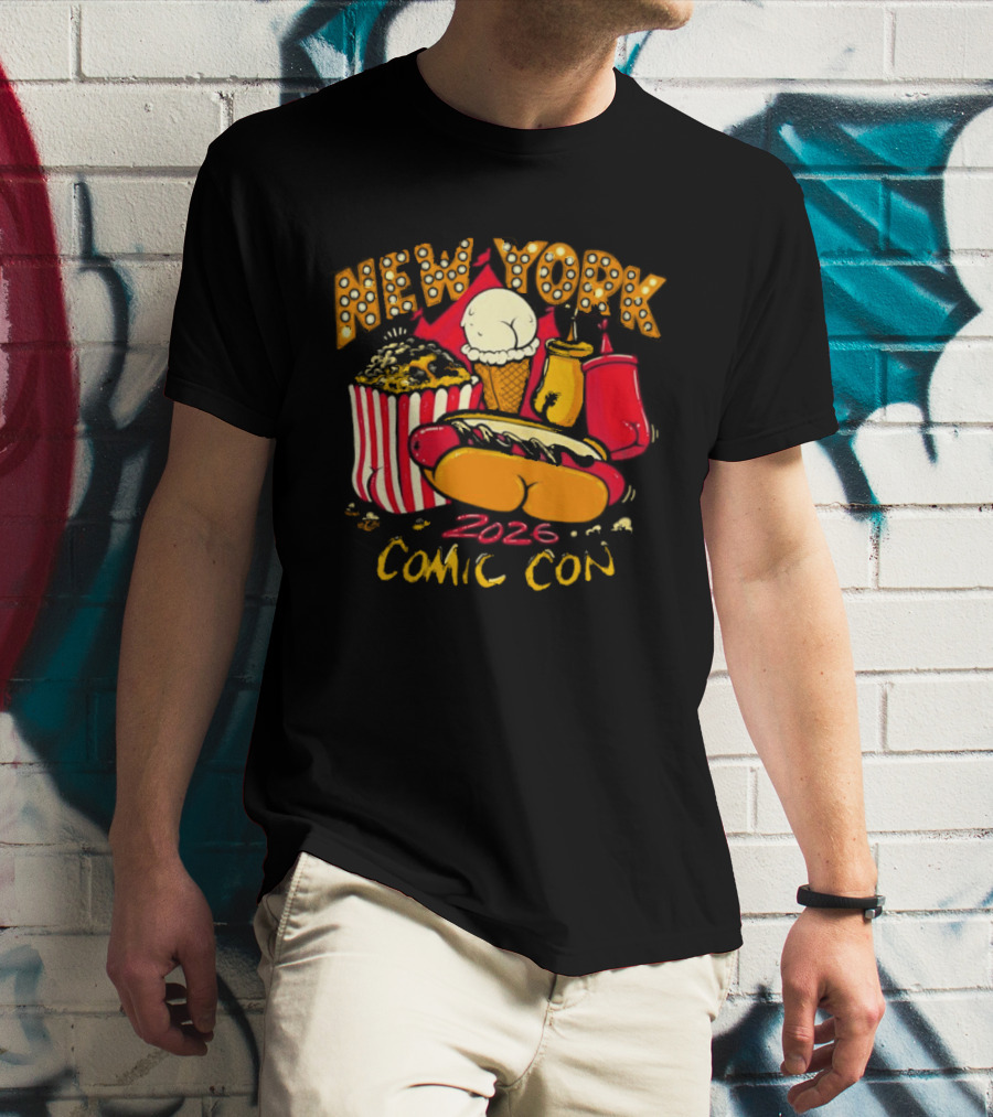 New York Comic Con 2026 Food Fun Hot Dog Popcorn Convention T-Shirt