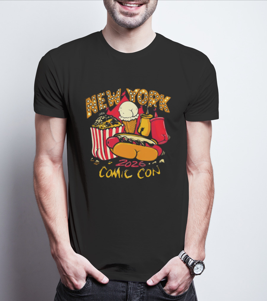 New York Comic Con 2026 Food Fun Hot Dog Popcorn Convention T-Shirt