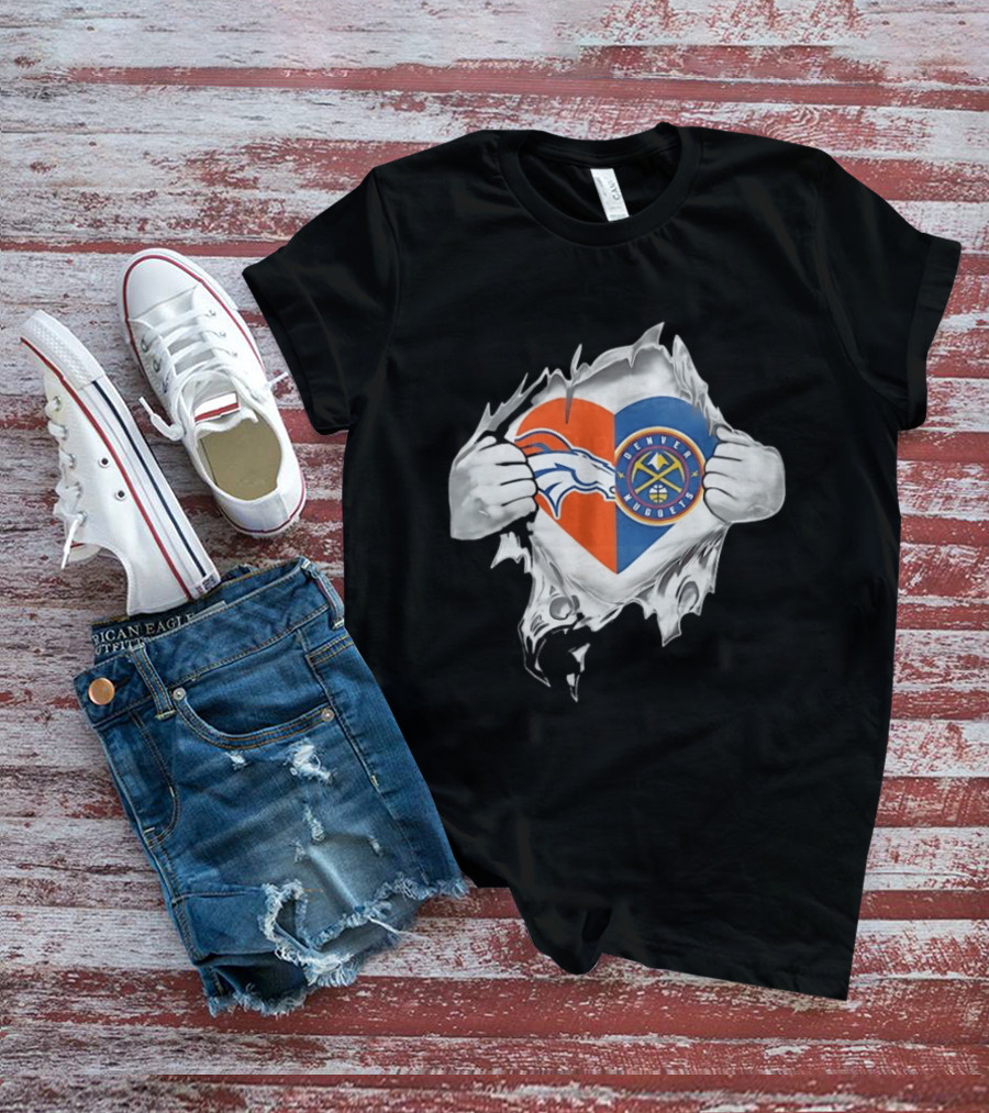 Denver Broncos Nuggets Heart Superman Chest Rip T-Shirt