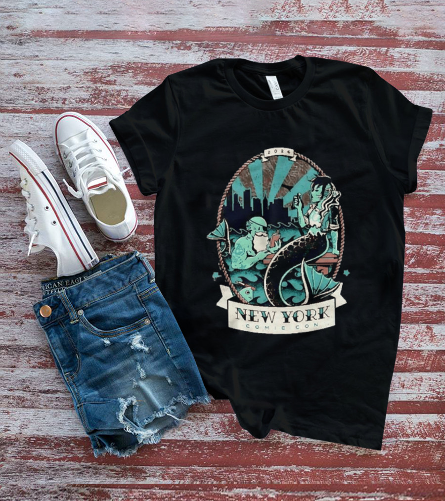 New York Comic Con 2026 Mermaid Merman City Skyline Ocean T-Shirt
