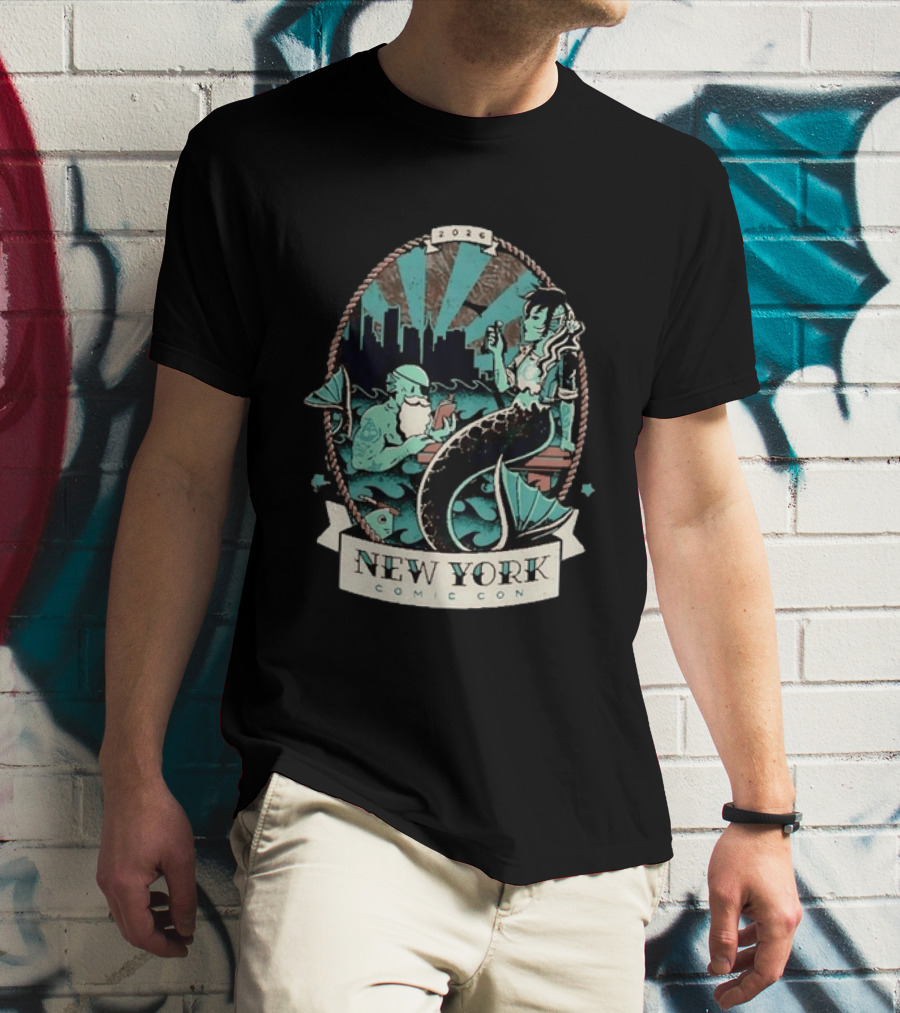 New York Comic Con 2026 Mermaid Merman City Skyline Ocean T-Shirt