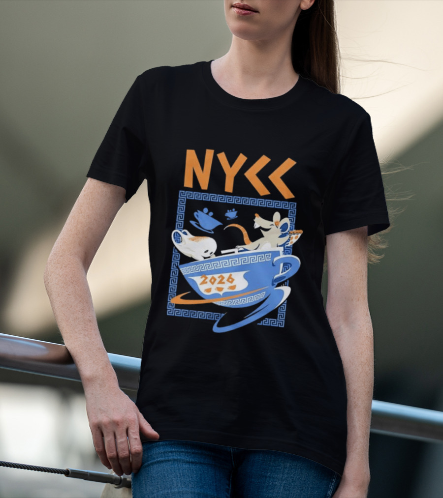 NYCC 2026 Pizza Rat Cup Greek Pattern Tea Event T-Shirt