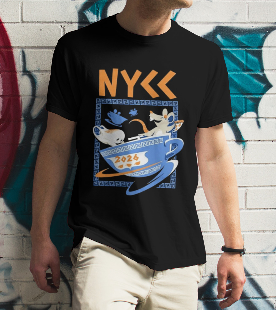 NYCC 2026 Pizza Rat Cup Greek Pattern Tea Event T-Shirt