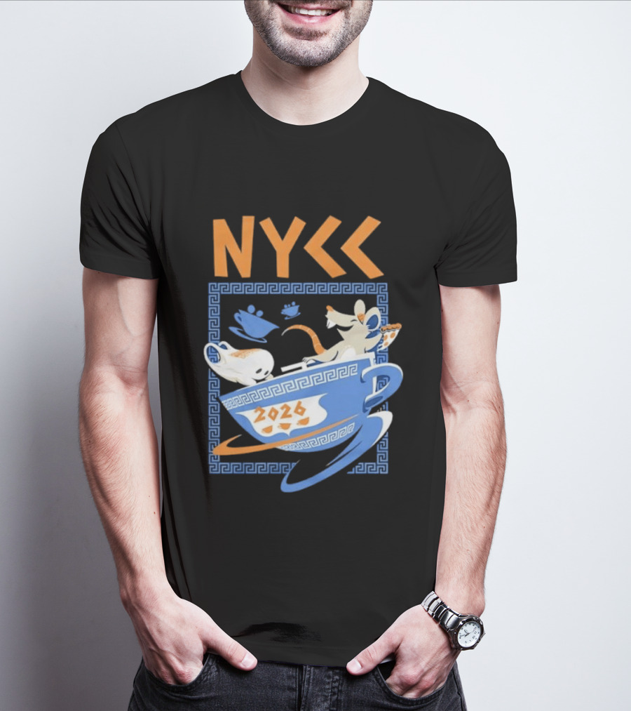 NYCC 2026 Pizza Rat Cup Greek Pattern Tea Event T-Shirt