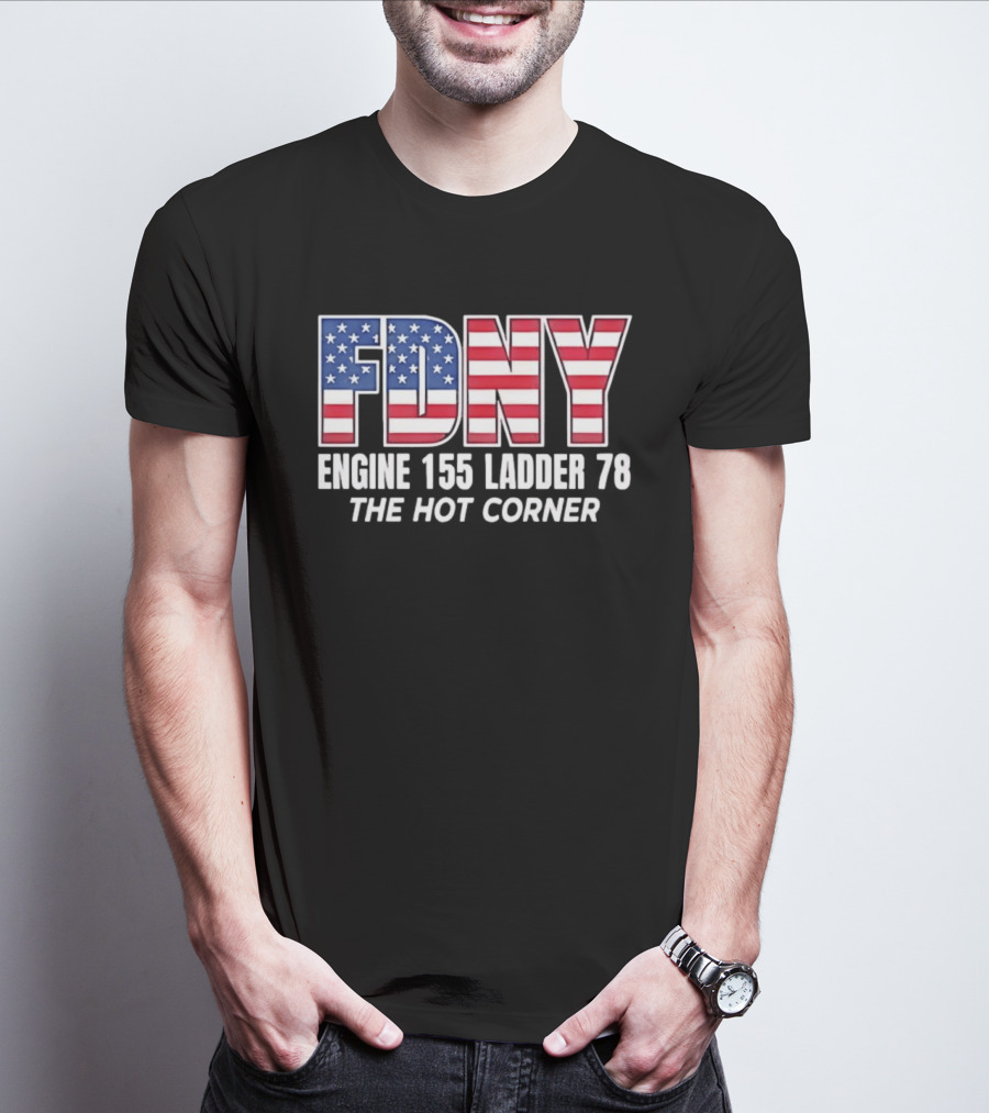 FDNY Engine 155 Ladder 78 The Hot Corner American Flag Edition T-Shirt