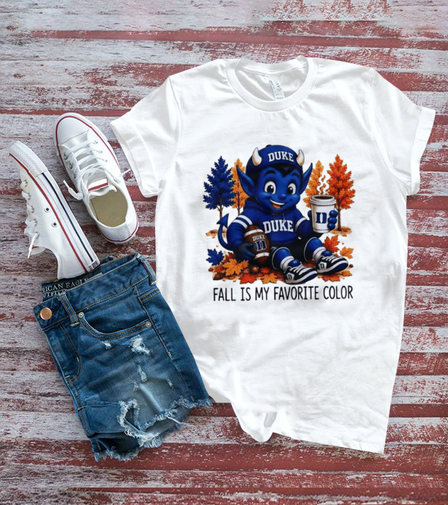 Duke Blue Devils Fall Is My Favorite Color Football Coffee Autumn Leaves T-Shirt