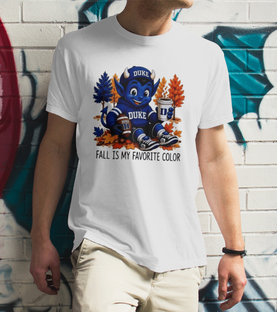 Duke Blue Devils Fall Is My Favorite Color Football Coffee Autumn Leaves T-Shirt