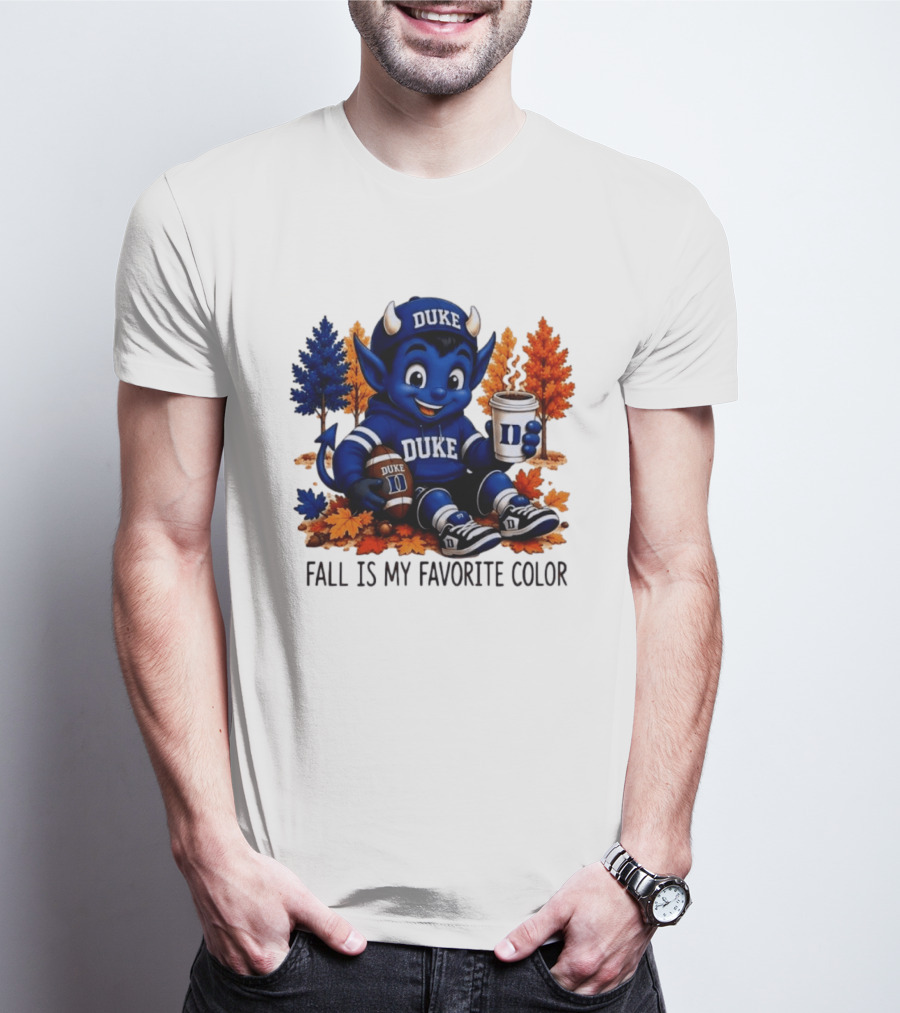 Duke Blue Devils Fall Is My Favorite Color Football Coffee Autumn Leaves T-Shirt