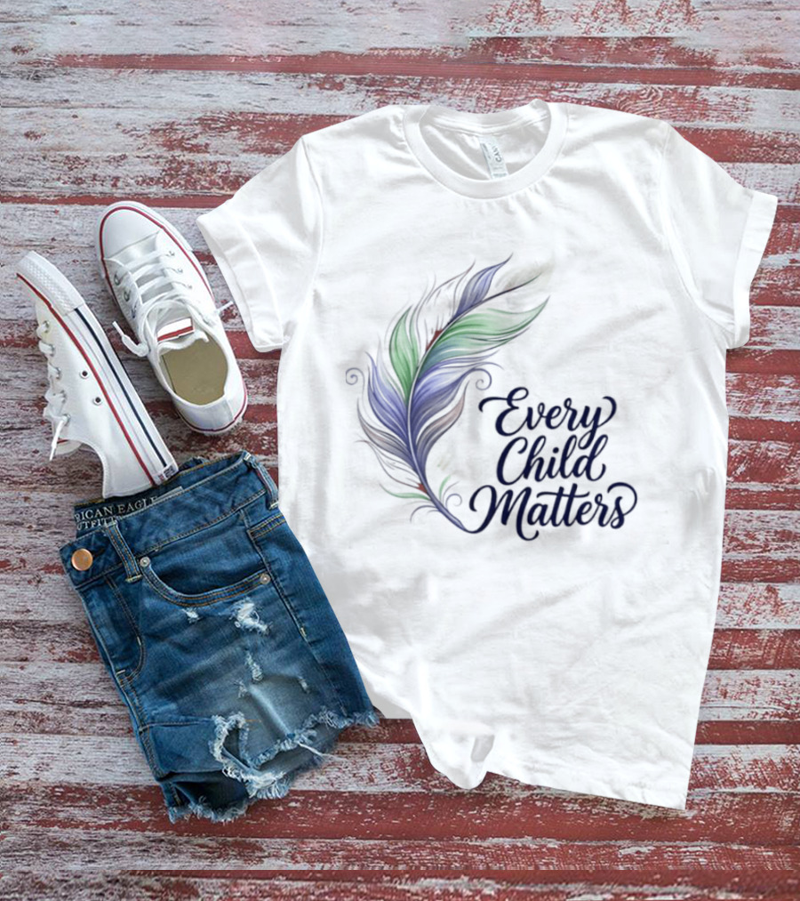 Every Child Matters Colorful Feather Orange Day Awareness T-Shirt