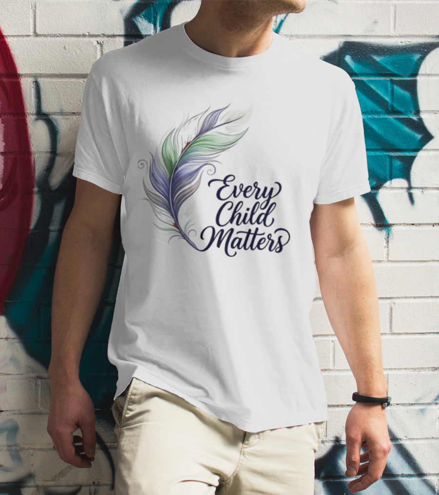 Every Child Matters Colorful Feather Orange Day Awareness T-Shirt