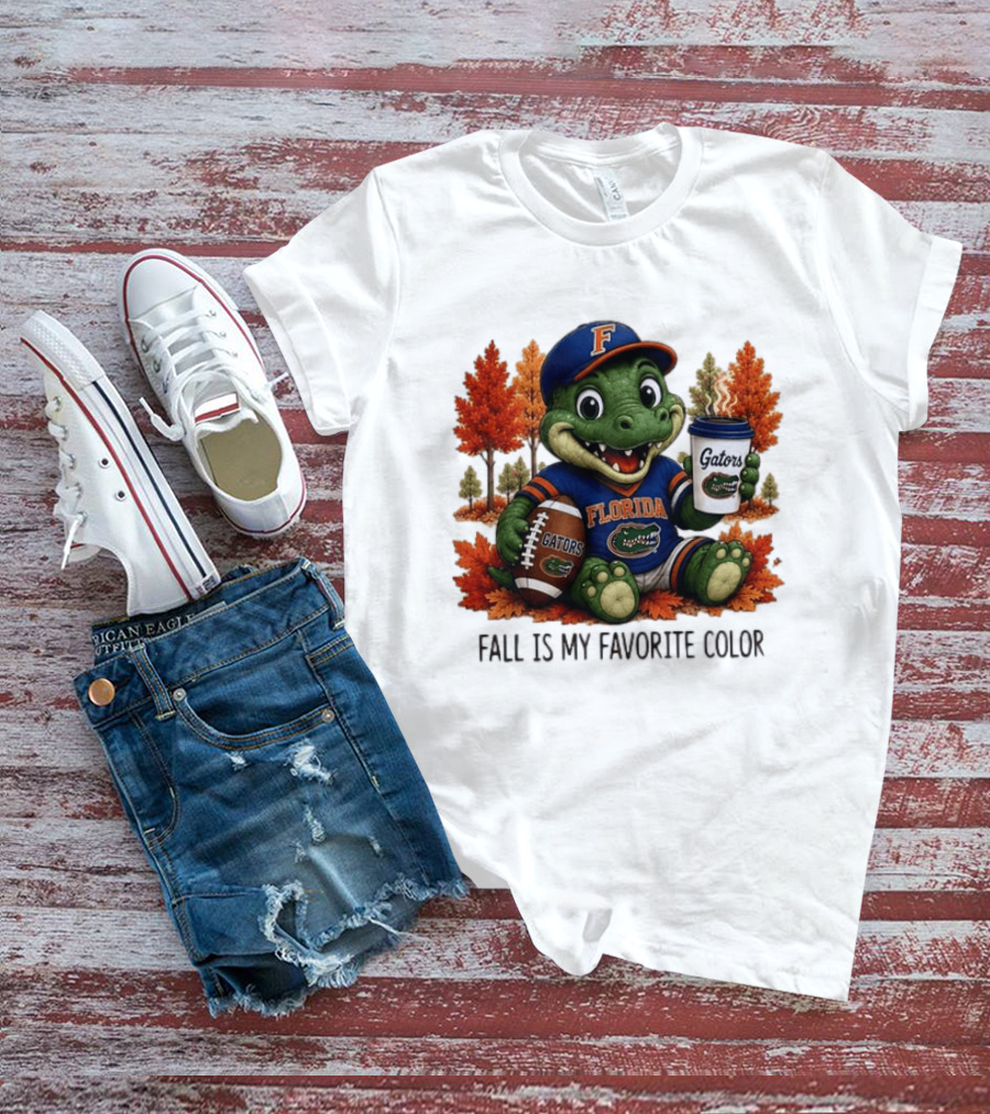 Florida Gators Fall Is My Favorite Color Gators Football Mascot Coffee Football Autumn Leaves T-Shirt