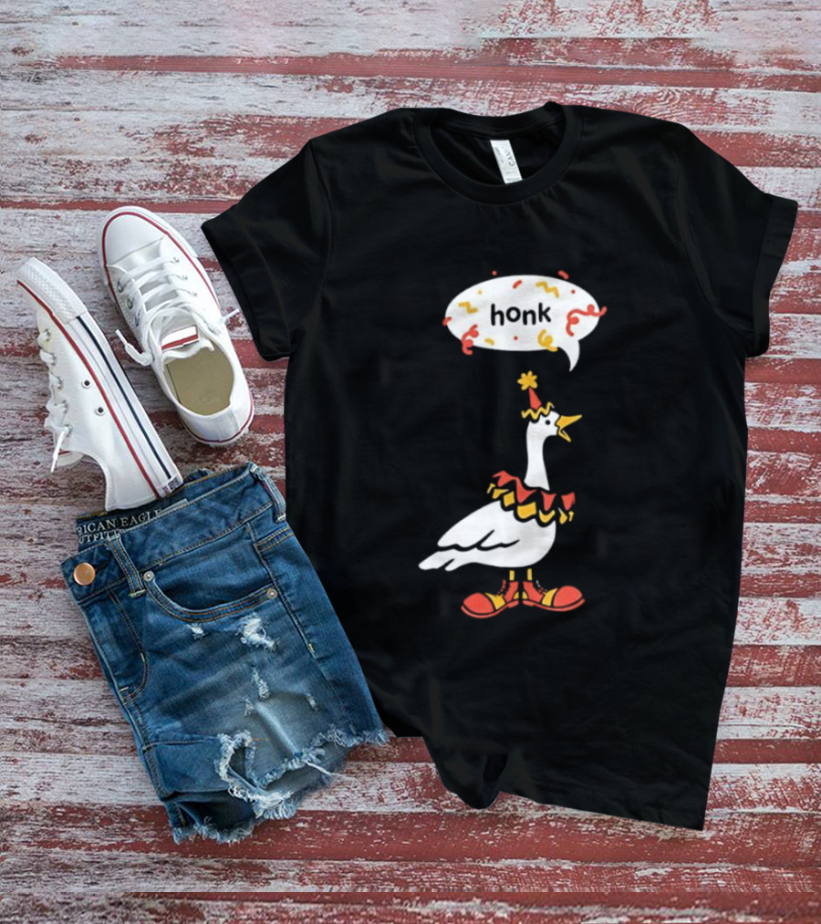 Honk Clown Goose Circus Costume With Confetti Speech Bubble T-Shirt