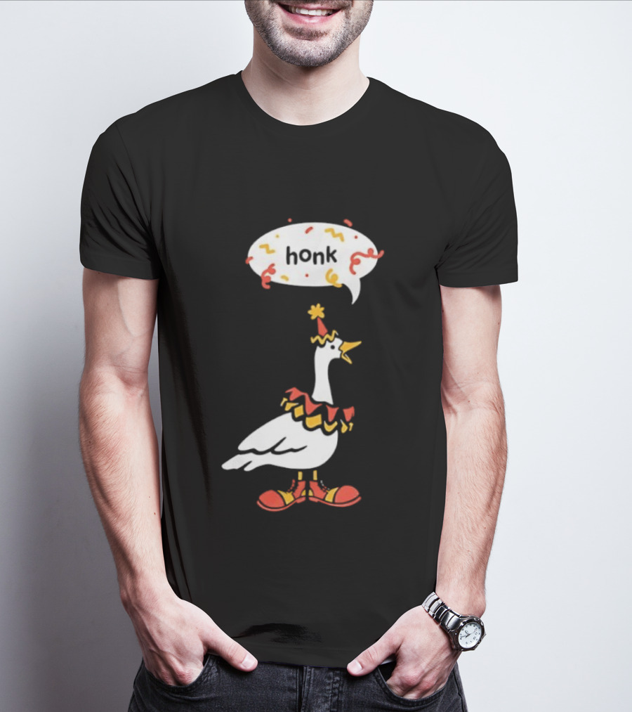Honk Clown Goose Circus Costume With Confetti Speech Bubble T-Shirt