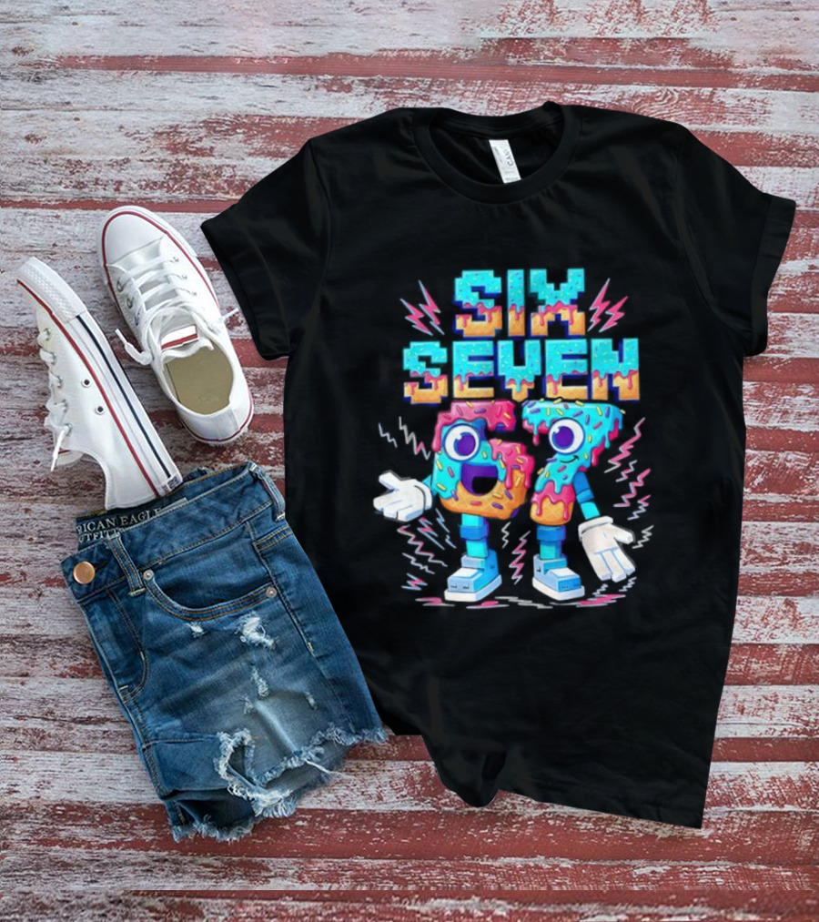 Six Seven Donut Cartoon Sprinkles With Colorful Numbers And Playful T-Shirt