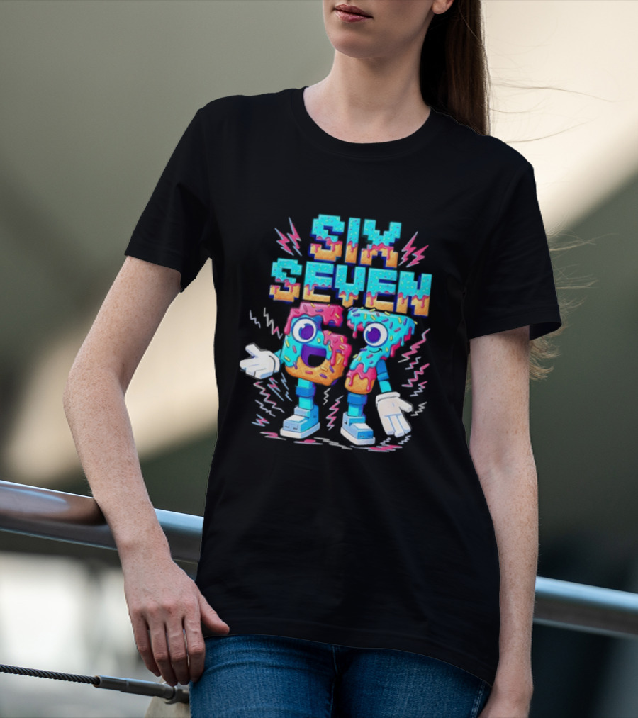 Six Seven Donut Cartoon Sprinkles With Colorful Numbers And Playful T-Shirt