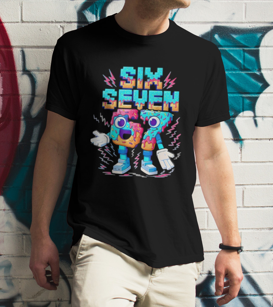 Six Seven Donut Cartoon Sprinkles With Colorful Numbers And Playful T-Shirt