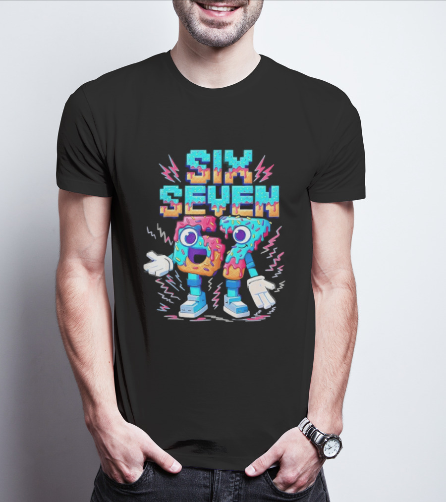Six Seven Donut Cartoon Sprinkles With Colorful Numbers And Playful T-Shirt
