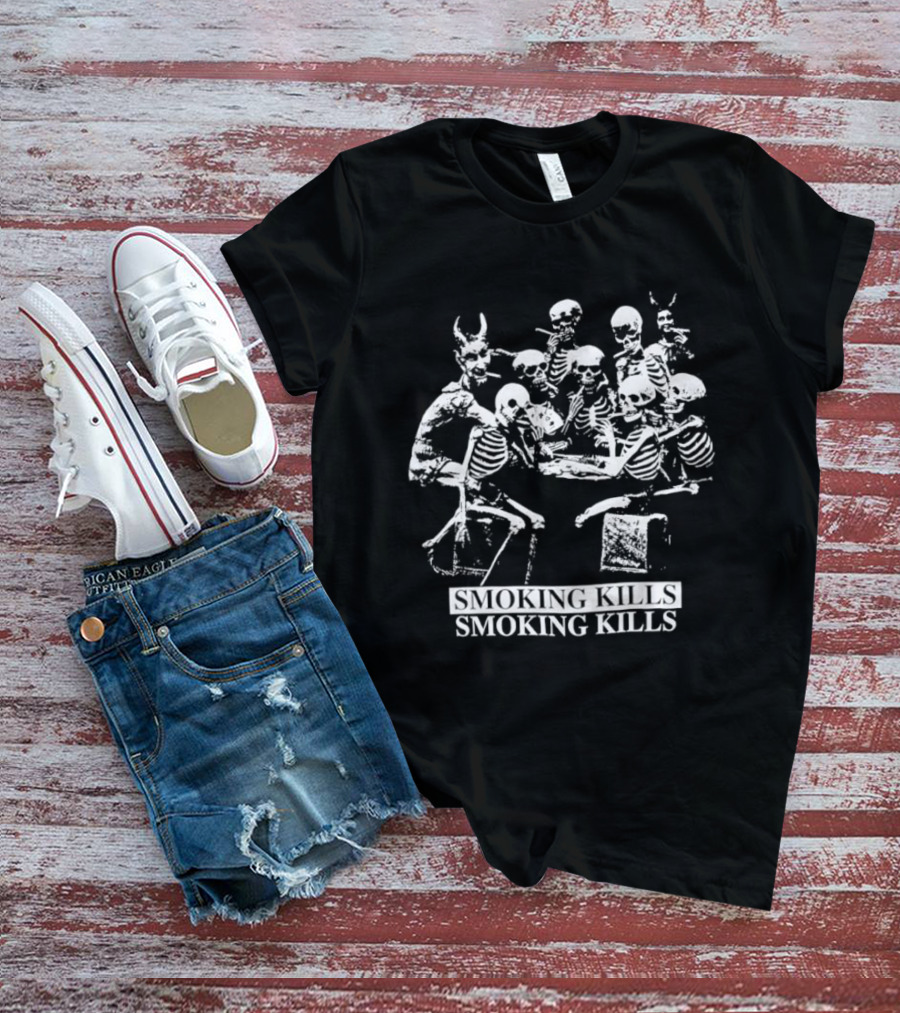 Skeleton Poker Game Smoking Kills Gothic T-Shirt