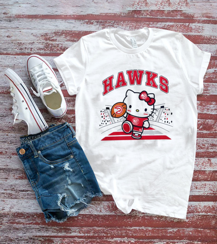 Hello Kitty Atlanta Hawks Basketball Collaboration 2026 NBA Season T-Shirt