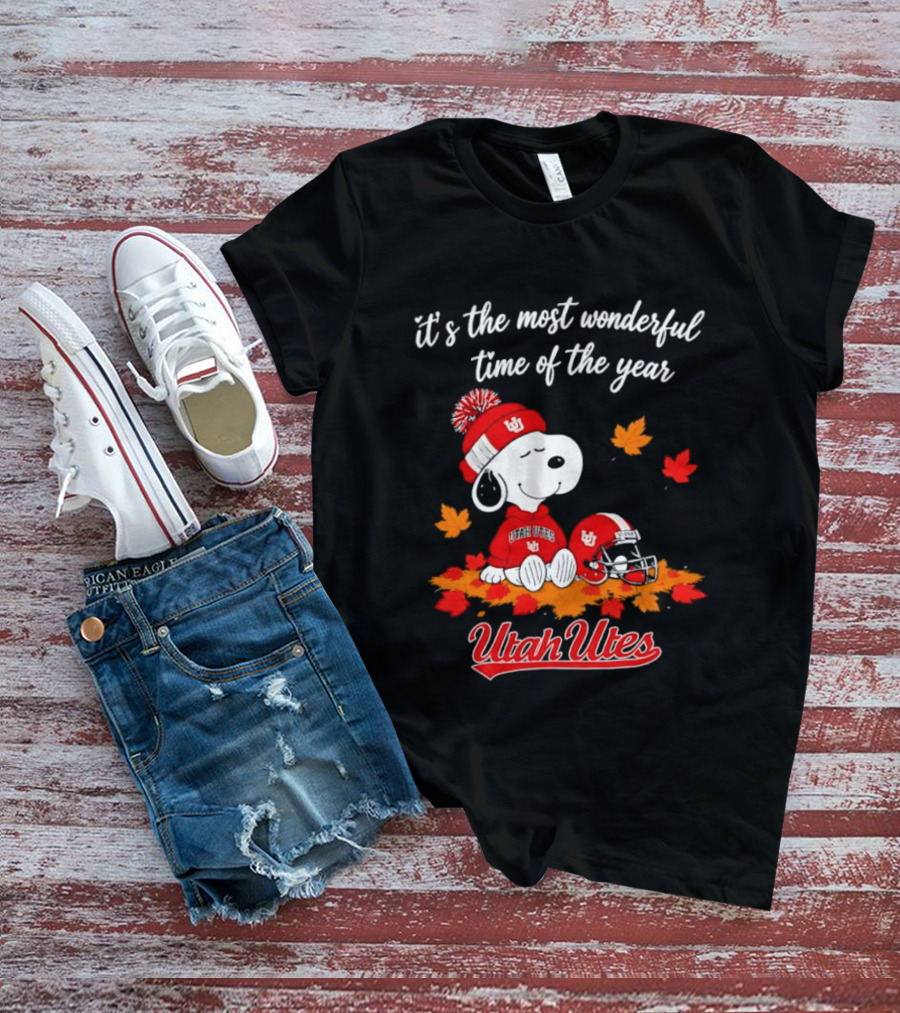 Snoopy It's The Most Wonderful Time Of The Year Utah Utes Autumn Cozy Vibe T-Shirt