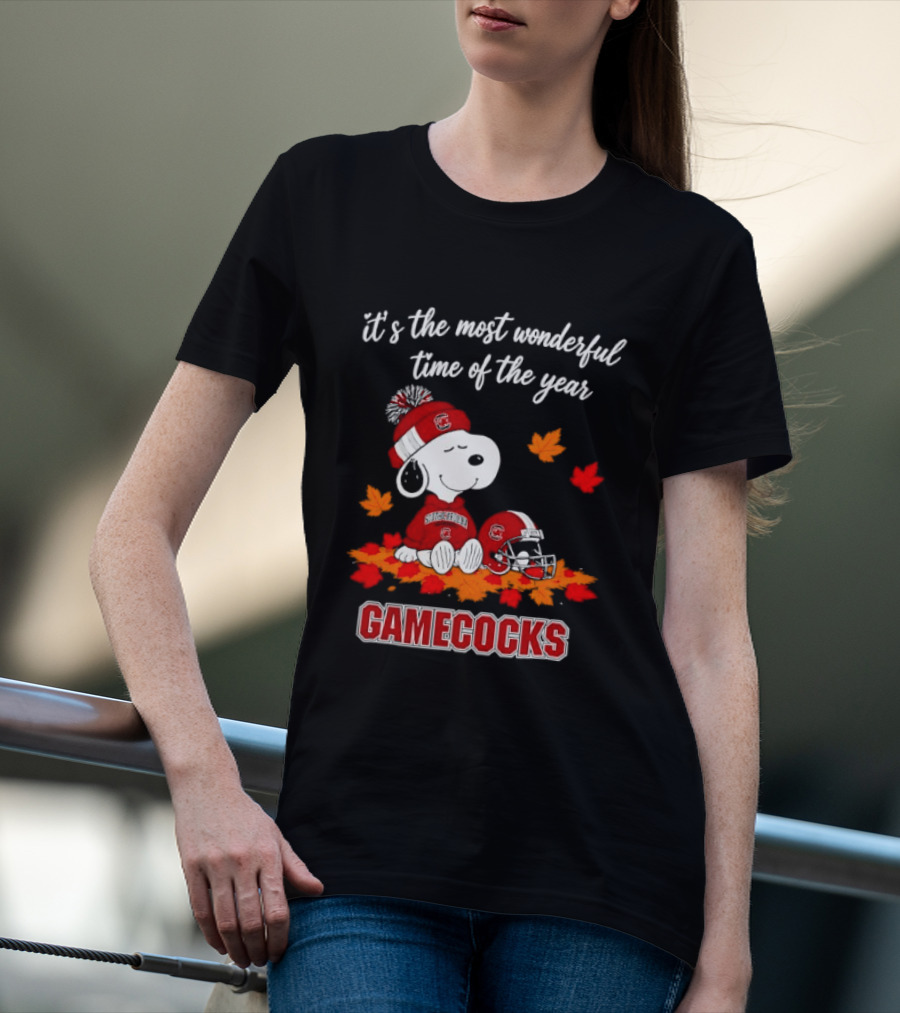 Snoopy South Carolina Gamecocks It's The Most Wonderful Time Of The Year Autumn Leaves T-Shirt