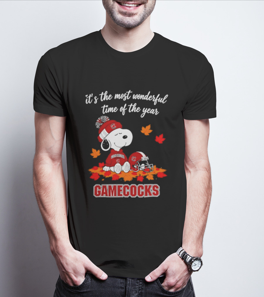 Snoopy South Carolina Gamecocks It's The Most Wonderful Time Of The Year Autumn Leaves T-Shirt