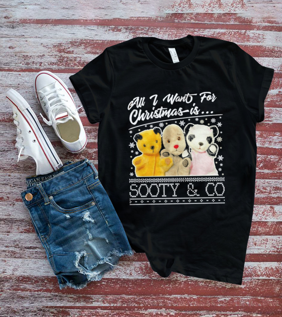 All I Want For Christmas Is Sooty And Co Vintage Stuffed Characters T-Shirt