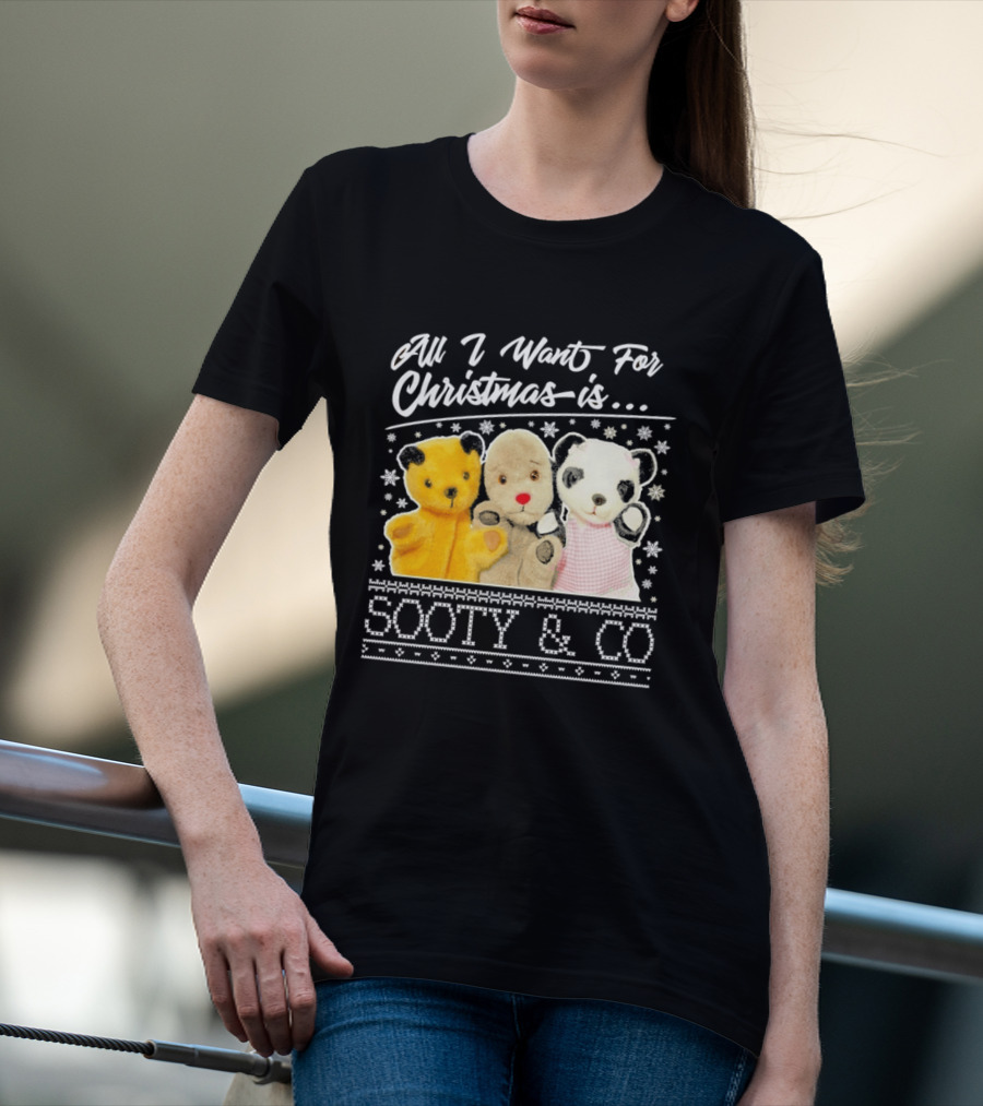 All I Want For Christmas Is Sooty And Co Vintage Stuffed Characters T-Shirt