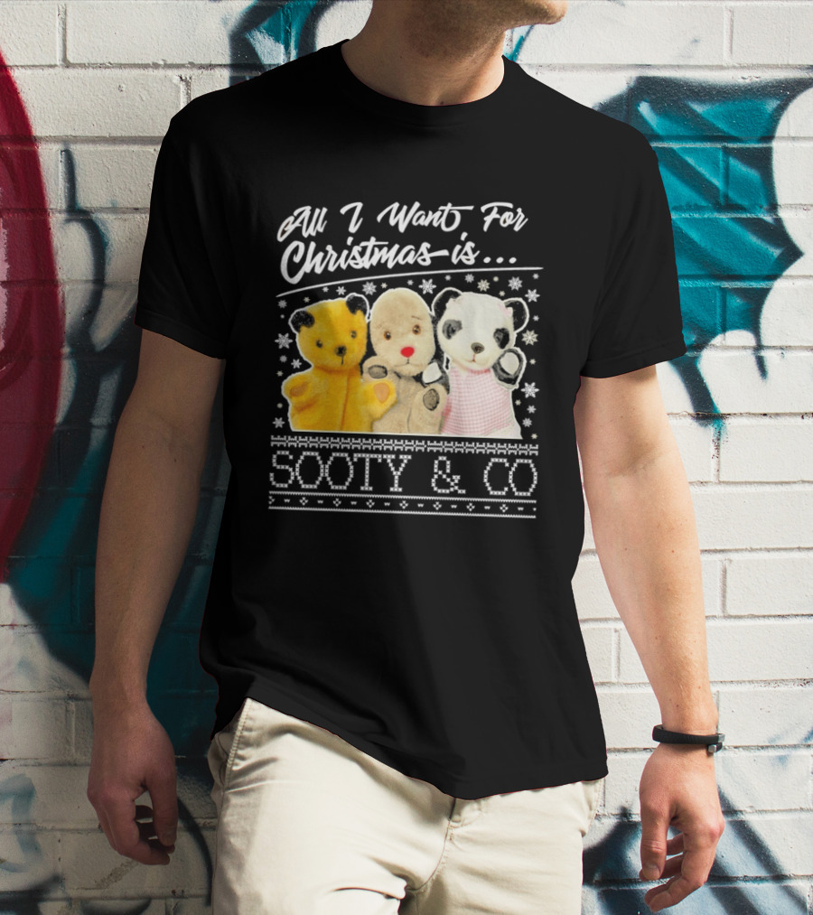 All I Want For Christmas Is Sooty And Co Vintage Stuffed Characters T-Shirt