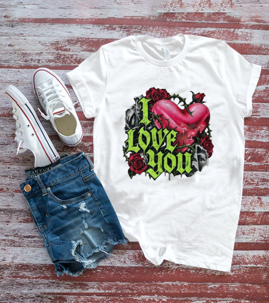 I Love You Gothic Heart Roses T-Shirt
