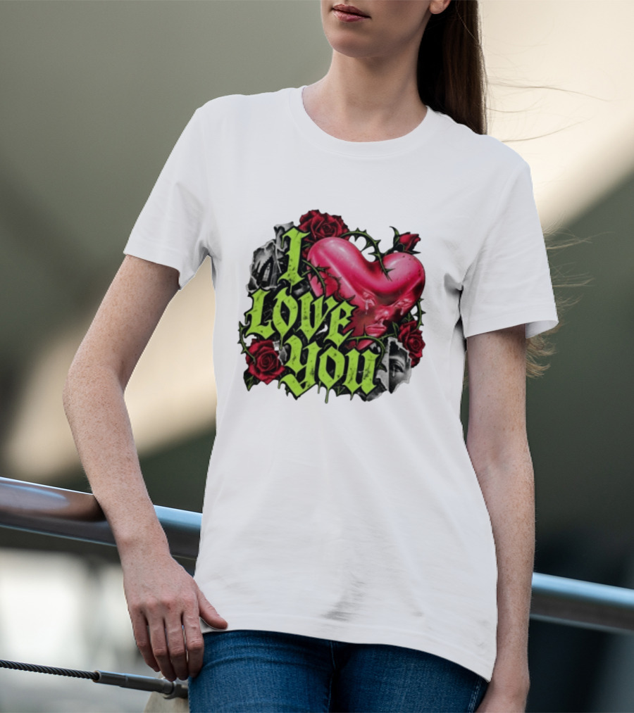 I Love You Gothic Heart Roses T-Shirt