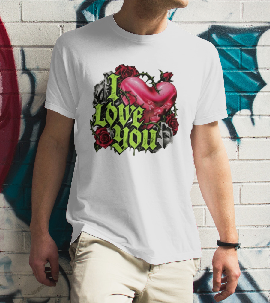 I Love You Gothic Heart Roses T-Shirt