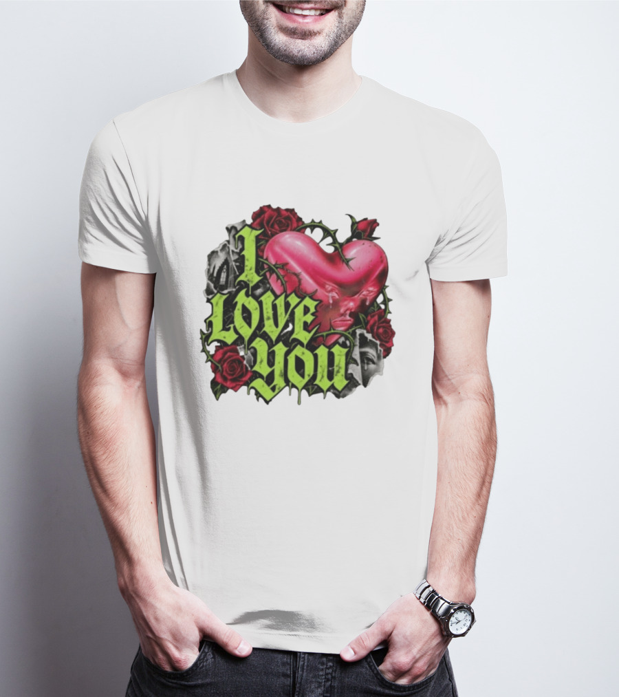 I Love You Gothic Heart Roses T-Shirt