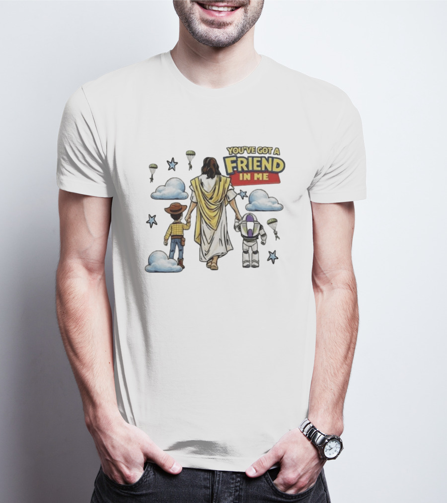 You've Got A Friend In Me Jesus Woody Buzz Lightyear Parachutes Clouds Stars T-Shirt