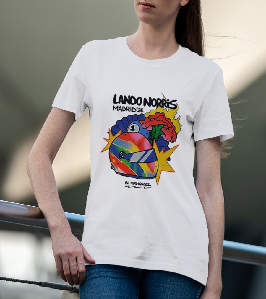 Lando Norris Madrid '26 Helmet Vibrant Art Explosion T-Shirt