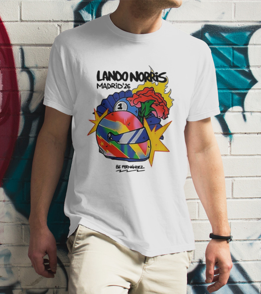 Lando Norris Madrid '26 Helmet Vibrant Art Explosion T-Shirt
