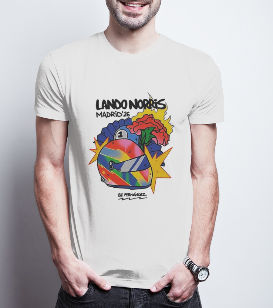 Lando Norris Madrid '26 Helmet Vibrant Art Explosion T-Shirt