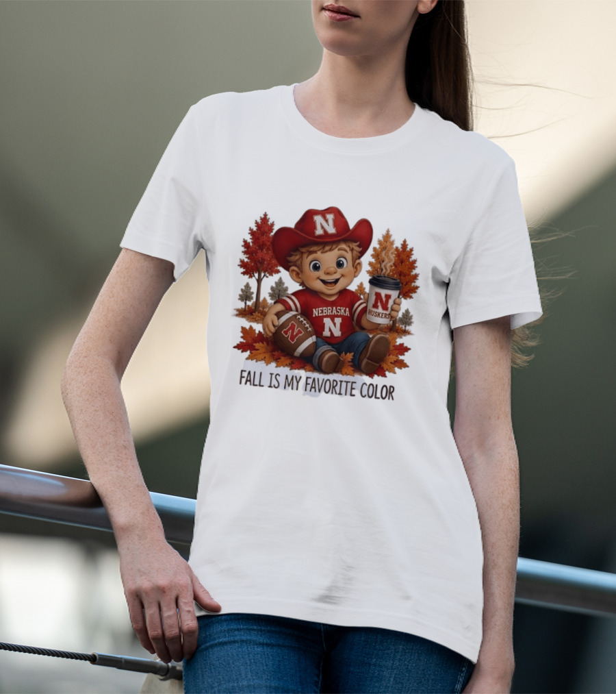 Nebraska Huskers Fall Football Kid Holding Coffee And Ball T-Shirt
