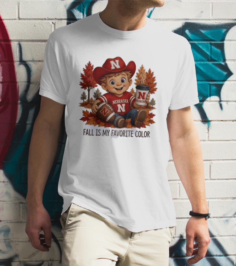 Nebraska Huskers Fall Football Kid Holding Coffee And Ball T-Shirt