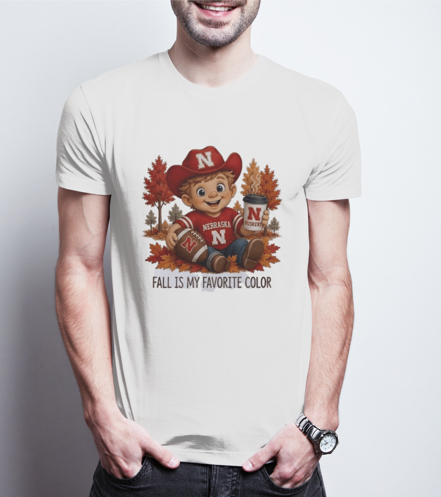 Nebraska Huskers Fall Football Kid Holding Coffee And Ball T-Shirt