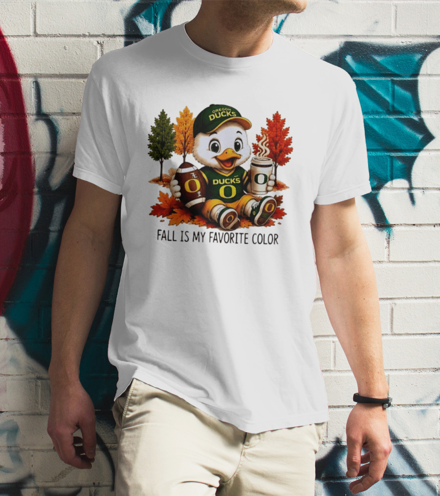 Oregon Ducks Fall Is My Favorite Color Cute Mascot Football Autumn Leaves T-Shirt