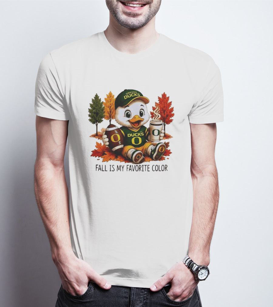 Oregon Ducks Fall Is My Favorite Color Cute Mascot Football Autumn Leaves T-Shirt