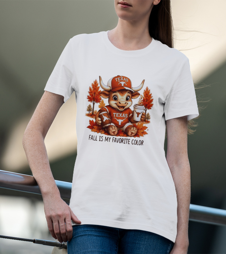 Texas Longhorns Fall Is My Favorite Color With Adorable Longhorn And Autumn Leaves T-Shirt