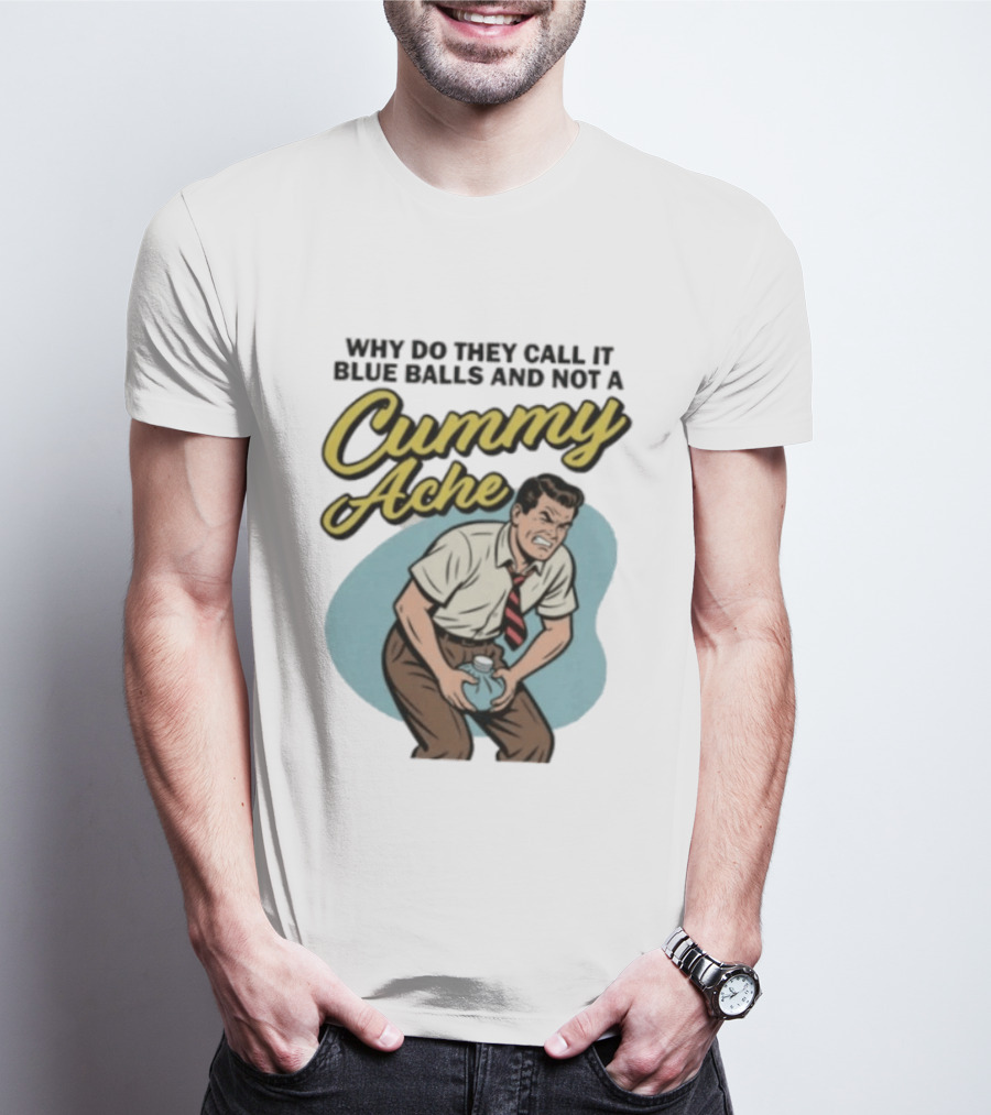Why Do They Call It Blue Balls And Not A Cummy Ache Vintage Comic Style Man Groin Ache Image T-Shirt
