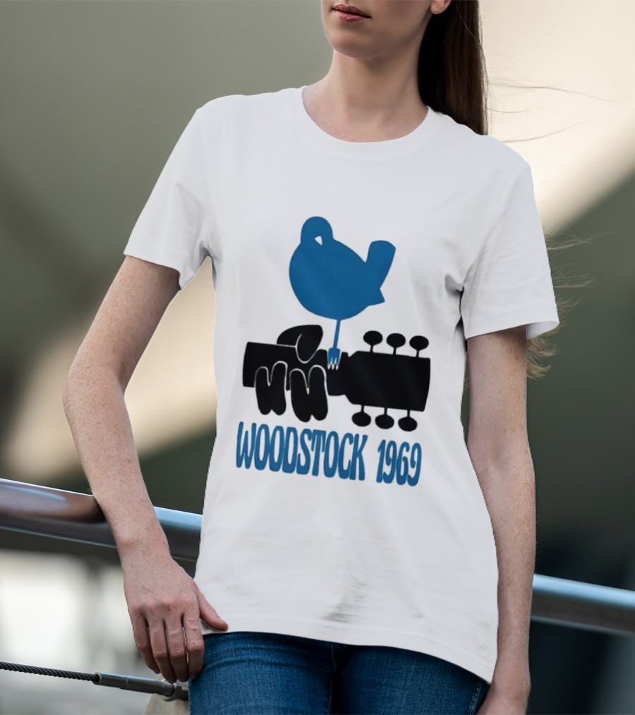 Woodstock 1969 Music Festival Bird On Guitar Neck T-Shirt