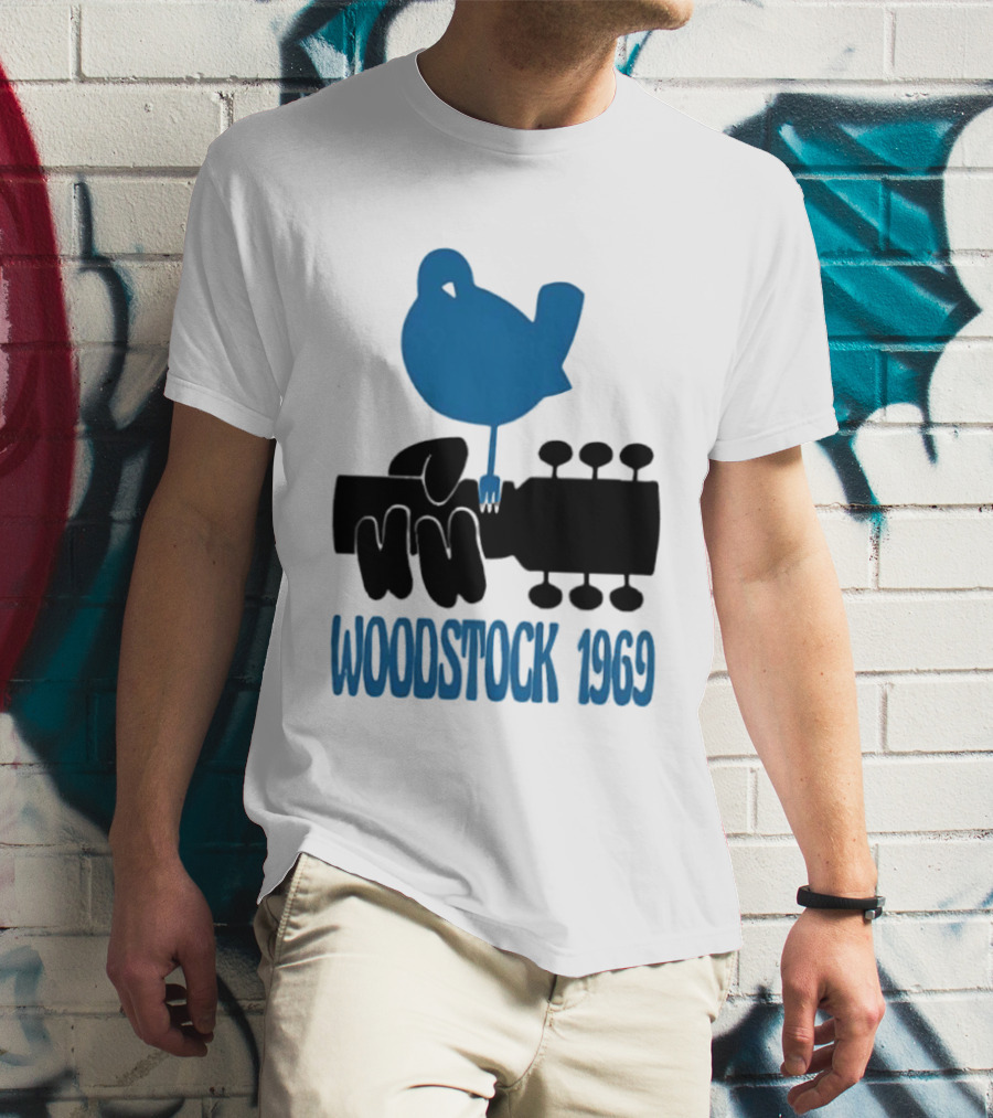 Woodstock 1969 Music Festival Bird On Guitar Neck T-Shirt