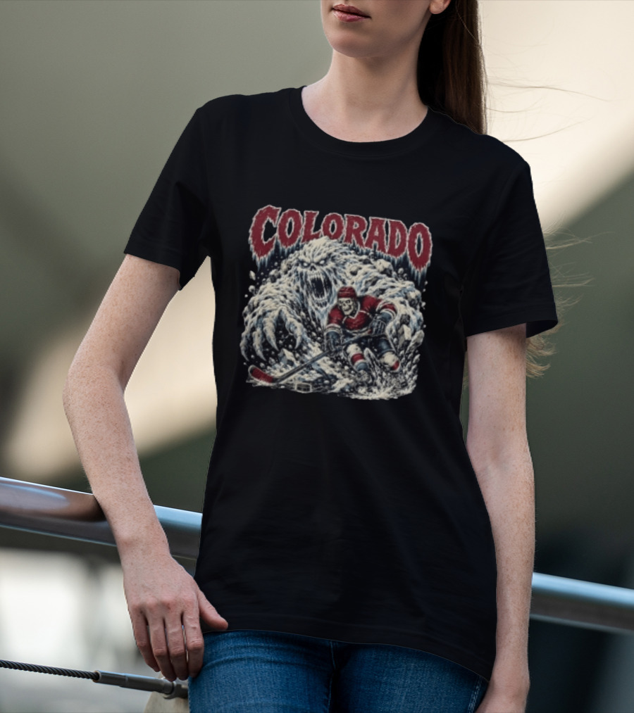 Colorado Avalanche Hockey Skeleton Player Ice Monster Chase T-Shirt