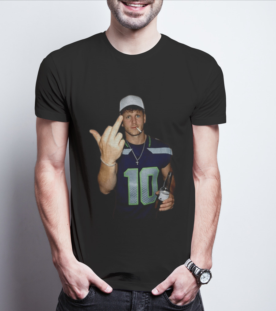 Seattle Seahawks Cooper Kupp Smoking Beer Gesture Iconic Football T-Shirt