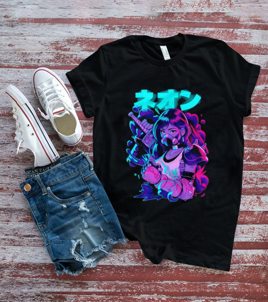 Neon Cyberpunk Anime Warrior Girl Futuristic Vaporwave Aesthetic T-Shirt