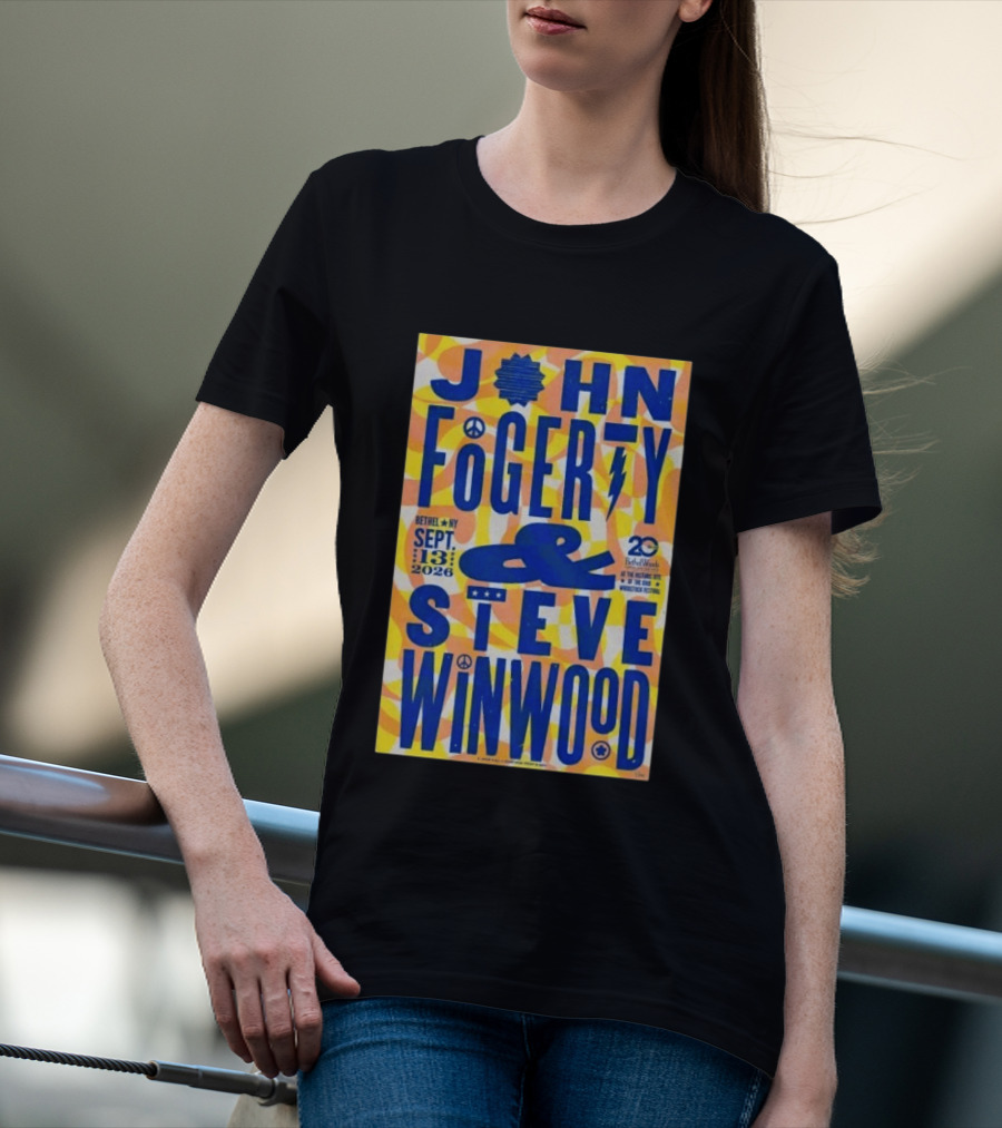 John Fogerty Steve Winwood Concert September 13 2026 Bethel NY Bethel Woods 20th Woodstock Festival T-Shirt